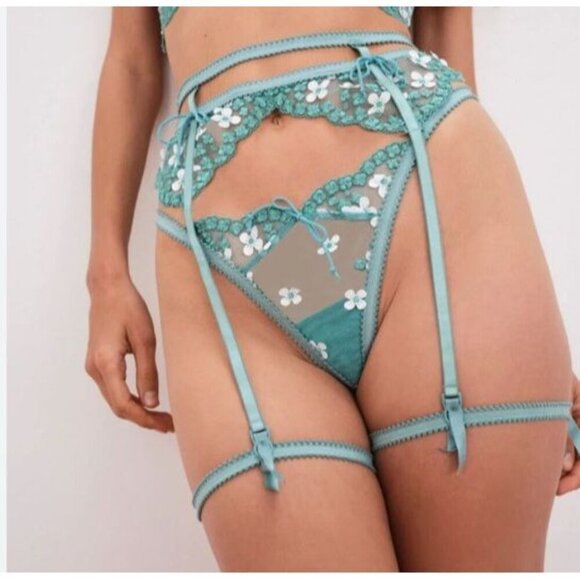 For Love & Lemons XXS Garter Belt Daisy Embroidered Green White New NWT - Picture 1 of 9